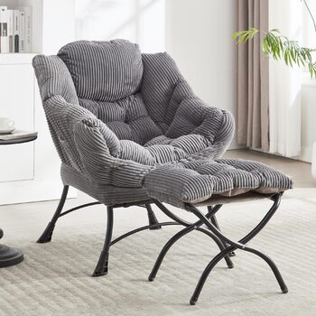 Крісло-гойдалка з оттоманкою, реклайнер з підніжкою крісло для спальні для дорослих, сучасне декоративне крісло для відпочинку з підлокітниками, ергономічна підставка для ніг, сірий колір