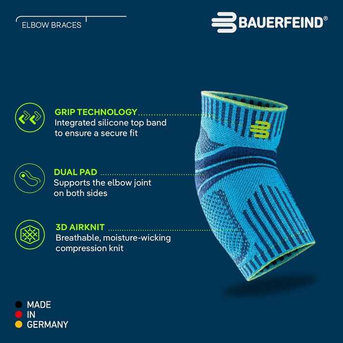 Бандаж для ліктя BAUERFEIND для тенісного та гольфістського ліктя, унісекс, повністю чорний XS