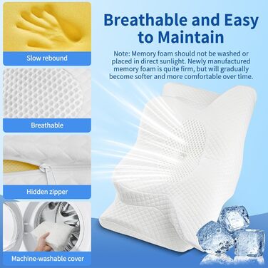 Подушка для шиї для сну, ортопедична подушка з піни з ефектом пам&39яті, ергономічна подушка для шиї 2-в-1 для сну на боці зі знімним чохлом, який можна прати, 62 x 39 x 11/13 см, біла