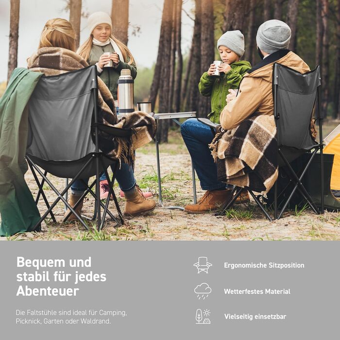 Крісло для кемпінгу преміум-класу MSPORTS, включаючи сумку для перенесення, рибальське крісло, розкладне крісло - доступне в комплекті з 2 шт. - розкладне крісло з підлокітниками та підсклянником, практичне, міцне, легке, кемпінгове крісло сірого кольору 