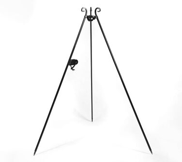 Поворотний штатив для гриля Cook King з комплектом рукоятки та ланцюга Складана сталева рама Чорний Регулювання висоти за допомогою рукоятки Для вогнища або багаття Ручна робота в Європі Висота 180 см