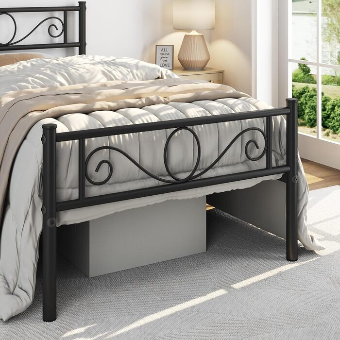 Каркас ліжка Yaheetech 90 x 200 см Металеве ліжко з рейковою основою Односпальне/двоспальне ліжко для гостей Дитяче ліжко з узголів&39ям для спальні Гостьова кімната Чорний колір 90 x 200 см
