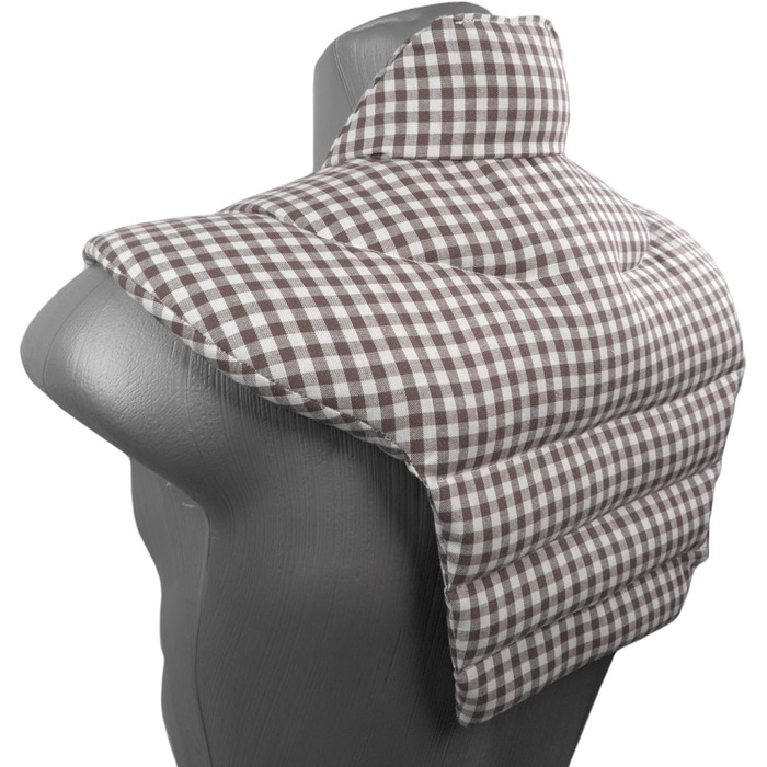 Подушка для шиї та шийного відділу хребта - шия плечі спина - коричнево-біла - подушка з органічної спельти - подушка для шиї з підігрівом - подушка з органічного зерна спельти для шиї та плечей