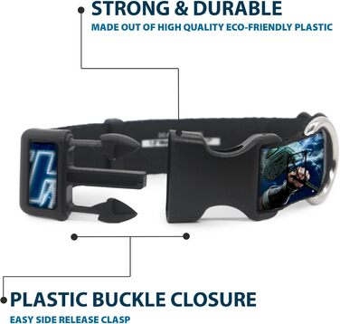 Нашийник для собак, пластиковий, Месники, Тор, Молот, в динамічній позі, Галактика, Синій, Білий, ширина 33-45,7 см, 1.5 см - підходить для обхвату шиї 33-46 см, розмір S