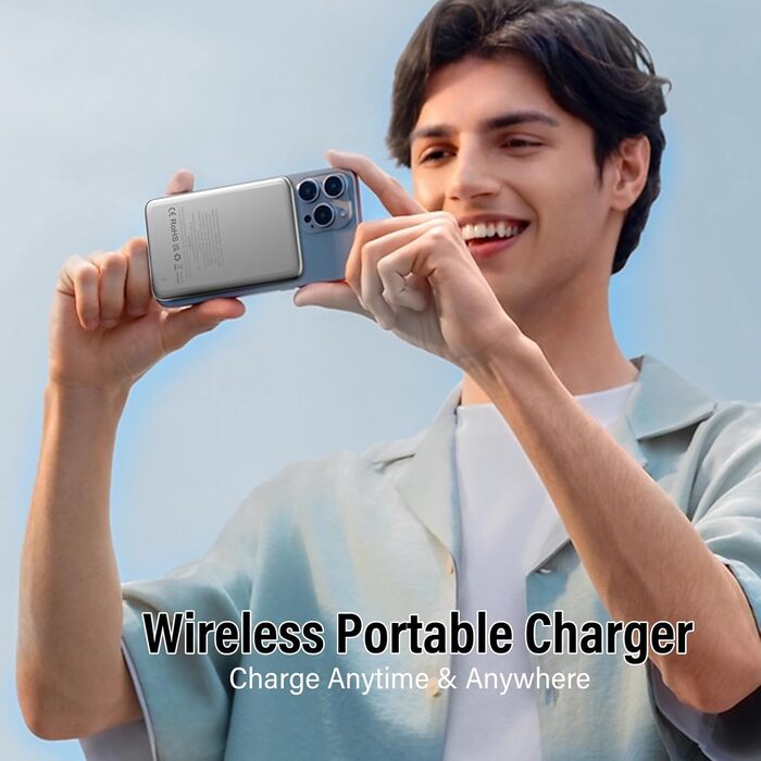 Ультратонкий зовнішній акумулятор для MagSafe, магнітний зовнішній акумулятор, зовнішній акумулятор 5000 мАг, 20 Вт, бездротова швидка зарядка PD, портативний зарядний пристрій із кабелем USB-C, зовнішній акумулятор для iPhone серії 17/16/15/14/13/12, срі