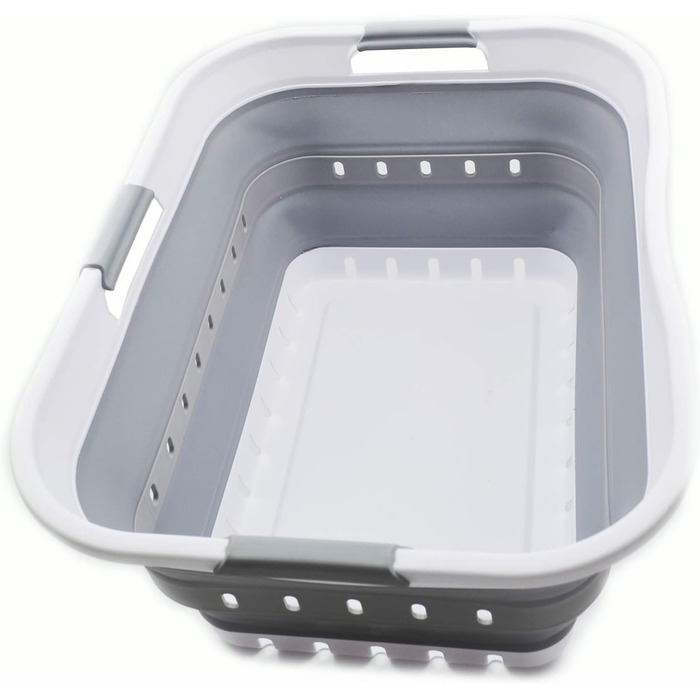 Складаний пластиковий кошик для білизни - висувний контейнер/органайзер - портативний - компактний (1, білий/сірий) Білий/сірий 1,