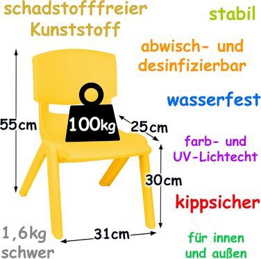 Дитячий стілець/крісло - вибір дизайну - жовтий наклейка - тварини зоопарку та жираф - пластик - вантажопідйомність до 100 кг/захист від перекидання - для використання в приміщенні та на вулиці - 0-99 років - 1 стілець - тварини зоопарку без назви та жира