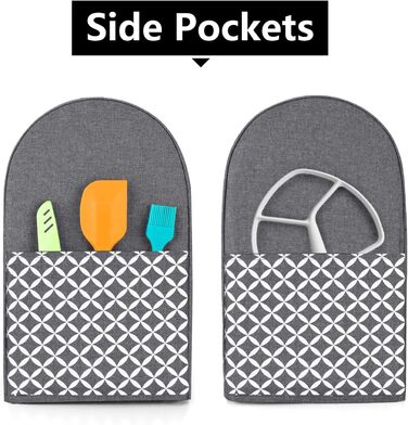 Чохол Yarwo сумісний з аксесуарами для кухонного комбайна Kitchen Aid, захисний чохол з верхньою ручкою для кухонного комбайна та аксесуарів, сірий з ромбоподібним візерунком підходить для 4.3 л і всіх кухонних комбайнів 4.8 л сірий з ромбоподібним візеру