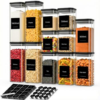 Герметичні банки для зберігання з кришками, набір з 12 шт. , скляні контейнери для зберігання з кришками, скляні контейнери для кухні, банки для зберігання пластівців, печива та продуктів, загальний об&39єм 9,2 літра