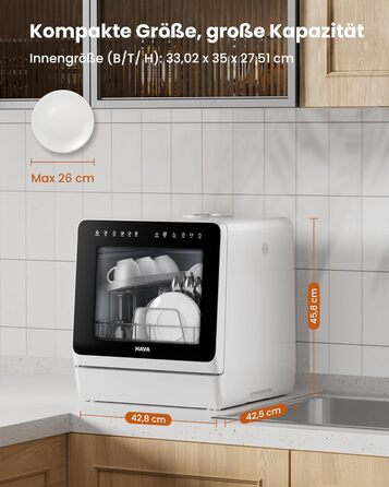 Настільна посудомийна машина з 8 програмами, блокуванням від дітей і відкладеним стартом