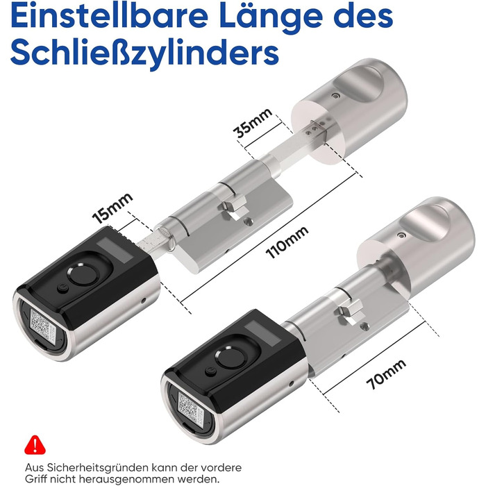 Дверний замок WELOCK Touch41 відбиток пальця, електронний дверний замок з RFID-картою, APP, WiFi, дверний замок із відбитком пальця, замок із відбитком пальця IP65, циліндр замка для дверей від 50-100 мм, розумний дверний замок