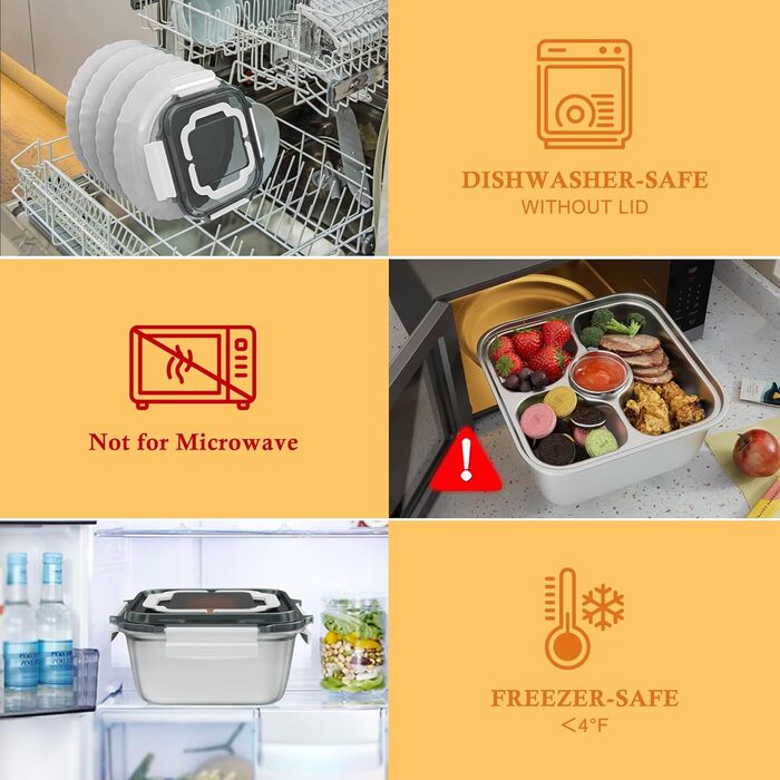 Ланчбокс для дорослих OCPO Kitchen 1892 мл, нержавіюча сталь 304, з роздільниками та контейнером для соусу, для салату, можна мити в посудомийній машині, з виделкою, для роботи/школи/пікніка (Білий)