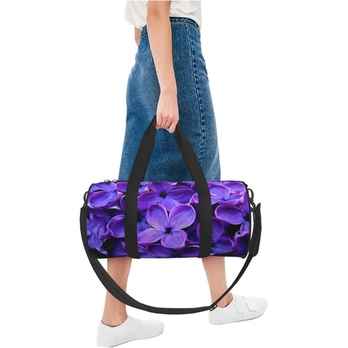 Спортивна сумка для подорожей, фіолетова з квітковим принтом, дорожня сумка на ніч, чорна, універсальний розмір