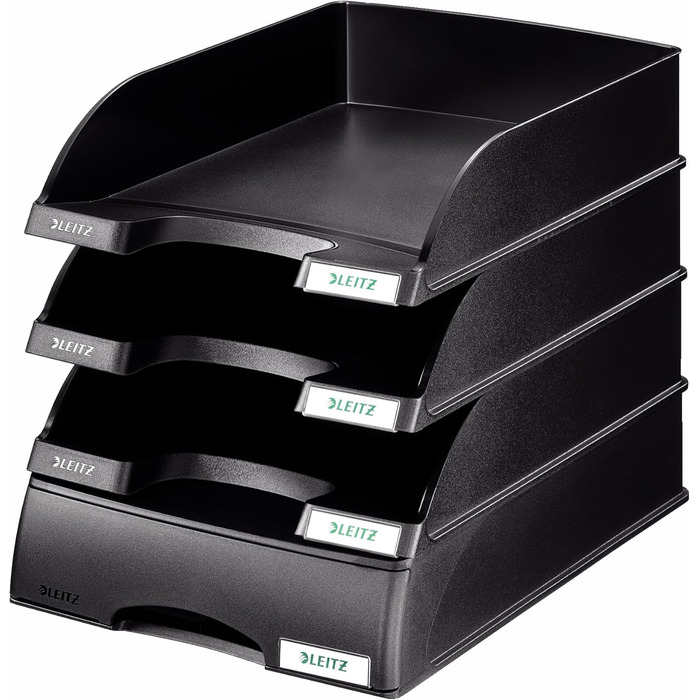 Шухляда для листів Leitz A4, високоякісна шухляда для конфіденційних документів, сумісна з лотками для листів, штабельоване відділення для зберігання як органайзер, чорний колір, серія Plus, 52100095, , чорний