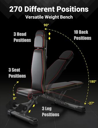 Складана силова лава YOLEO 400 кг для професійних силових тренувань, похила силова лава, краще підходить для професіоналів, регульована спинка в 10 положеннях / сидіння та підставка для ніг в 3 положеннях