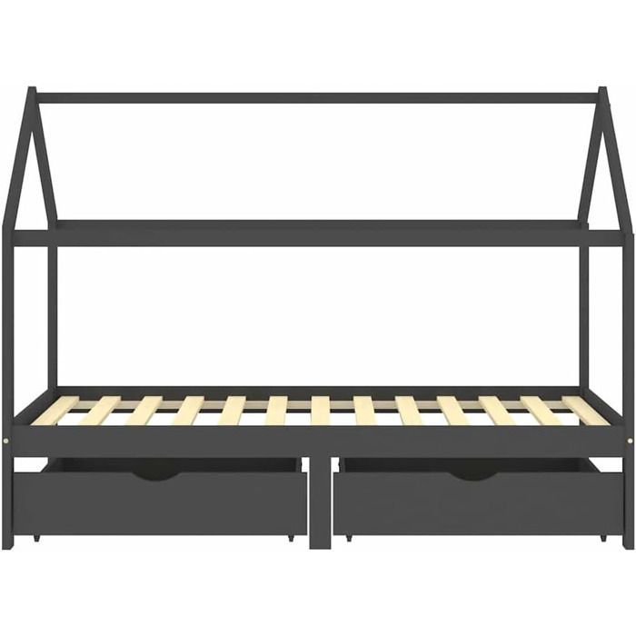 Дитяче ліжко з масиву дерева з 2 шухлядами в стилі будиночку на дереві, 90x200 см, темно-сірий колір, місце для зберігання речей та міцна рейкова конструкція, 206 x 97 x 140 см, темно-сірий колір