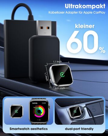 Бездротовий адаптер CarPlay з підтримкою GPS та навігації - Бездротовий CarPlay для автомобілів з 2016 року випуску, Wi-Fi 5 ГГц, автоматичне підключення, низька затримка, оновлення OTA (Gold)