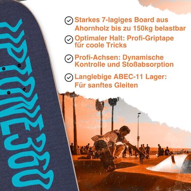 Скейтборд 31" Turquoise Fun Street – дитячий бірюзовий компліт 7-шаровий клен, для будь-якого віку та стилю, готовий до катання