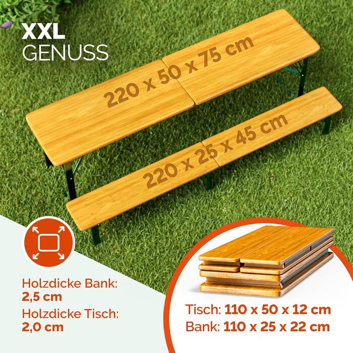 Комплект пивних наметів Casaria 220 см, складаний, міцний, 3 предмети, 2 пивні лавки, 1 широкий стіл, дерев&39яний комплект пивних столів, комплект фестивальних наметів, пивний сад, пивний набір