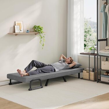 Крісло-ліжко WOLTU 3-в-1 з функцією ліжка, гостьове ліжко, диван-ліжко з функцією ліжка, регульована спинка, вітальня, спальня, балкон, металевий каркас, лляне покриття, 80 x 82 x 74 см, темно-сірий 190x69 см