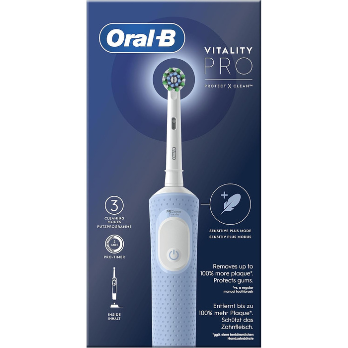 Звукова зубна щітка Oral-B Pro Vitality, синя, з 1 насадкою, розроблена Braun
