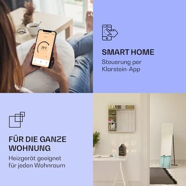 Інфрачервоний обігрівач Klarstein, інфрачервоний дзеркальний обігрівач, окремостоячий пристрій, інфрачервоний обігрівач з термостатом, обігрівач з датчиком відкритого вікна та керуванням за допомогою застосунку, обігрівач без CO2, інфрачервоний обігрівач 