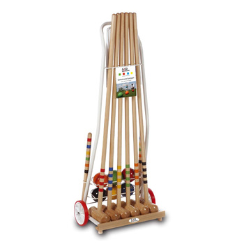 Високоякісний набір для крокету з масиву дерева в металевому транспортному візку для 6 гравців, 6 молоток, 100 см, для дорослих продукт ЄС 3126