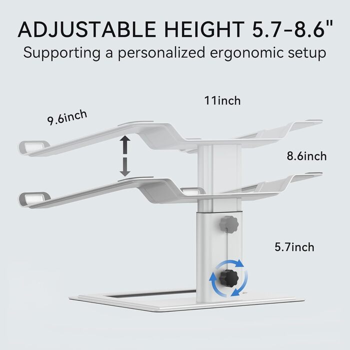 Регульована підставка для ноутбука на стіл, ергономічний тримач для комп'ютера, сумісна з ноутбуками 10-17,3 дюймів (Срібляста)