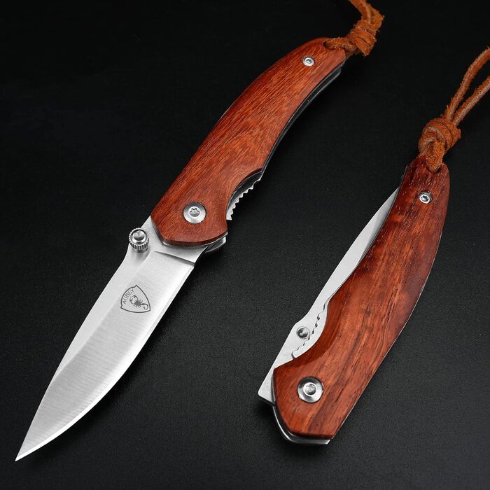 Кишеньковий ніж AUBEY Маленький, гострий складаний ніж міні-ніж зі сталевим лезом 440, дерев'яною ручкою, лайнерним замком - EDC н