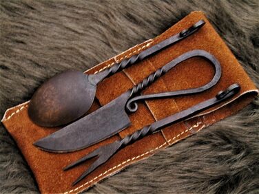 Середньовічний набір столових приборів, ковані вручну середньовічні столові прибори 601EA, чорний