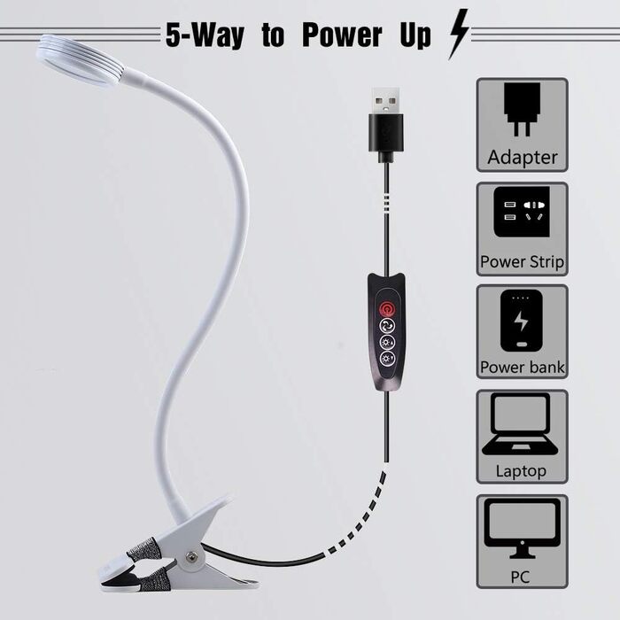 Лампа для читання EYOCEAN, світлодіодна лампа-затискач, лампа на гусячій шиї, дитяча приліжкова лампа, 3 колірні режими та 9 рівні