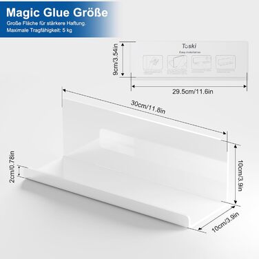 Полиця настінна Toski без свердління, полиця настінна акрилова 2 шт. и, плаваюча полиця біла 30см, кухонна полиця підвісна для при