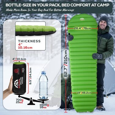 Килимок для сну Gear Doctors ApolloAir для кемпінгу, надлегкий, 750 мл, компактний, теплий, коефіцієнт теплоізоляції 5.2, 4-сезонний надувний матрац, ідеально підходить для походів, піших прогулянок, надувний та компактний, килимок для сну (великий) Apoll