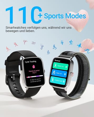 Розумний годинник для чоловіків та жінок з функцією телефону, фітнес-годинник 1,85 дюйма, понад 100 спортивних режимів, фітнес-трекер з моніторингом серцевого ритму/SpO2/сну, крокомір, водонепроникний спортивний годинник IP68 для iOS та Android, чорний