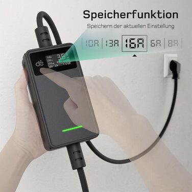 Зарядний кабель електромобіля тип 2 Schuko - 3.68кВт 1-фазний, 6м, 6-16А тип 2 до Schuko з керованим цифровим дисплеєм - Зарядний