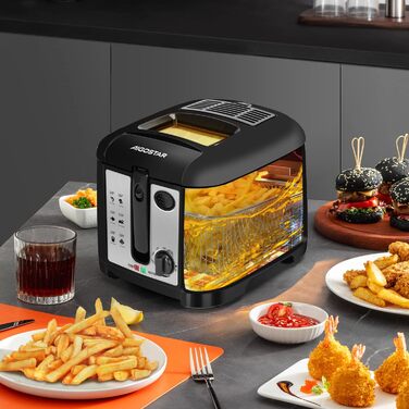 Фритюрниця об'ємом 2,5 л, 1650 Вт, фритюрниця без бісфенолу А з оглядовим вікном, контролем температури та дисплеєм, чорна