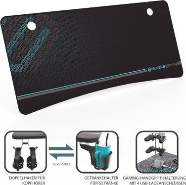 Ігровий стіл EUREKA ERGONOMIC 15270 см, великий комп&39ютерний стіл, ергономічний ігровий стіл для ПК з гачком для навушників, тримач для напоїв для домашнього офісу 152 x 70 см, чорний