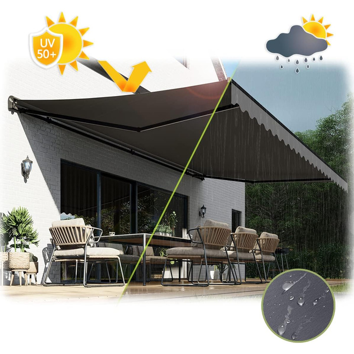 Напівкасетна тентована маркіза зі світлодіодним освітленням, електроприводом, дистанційним керуванням, міцна алюмінієва тентована маркіза з тканиною, сірий каркас, розміри 4 x 3 м, дизайн SPD016 4x3м SPD016, 1201EML