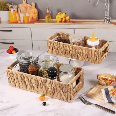 Плетені кошики для зберігання з ручками, комплект кошиків для ванної кімнати з 2 предметів з ротанга, плетені кошики з полицями ручної роботи, кошик для зберігання рушників та туалетного паперу, водяний гіацинт