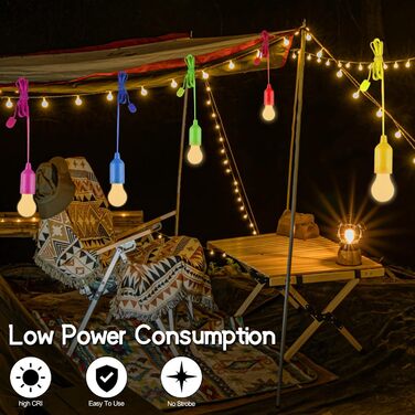 Набір із 7 світлодіодних лампочок на шнурку, лампочки для намету на батарейках, портативний світлодіодний ліхтар теплого білого кольору 3000K для використання в приміщенні та на вулиці, для надзвичайних ситуацій, кемпінгу, декору та вечірок.