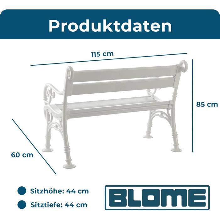 Лавка Blome Linderhof - 2-місна садова лавка для саду, балкона, тераси, паркова лавка в білому кольорі, Зроблено Німеччина