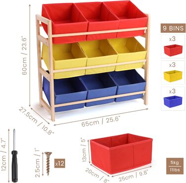 Шафа для зберігання іграшок з кошиками - 3-х ярусна дитяча полиця - З кошиками - Полиця для іграшок - Меблі для дитячої кімнати -