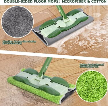Плоска швабра Masthome, підлогова швабра 360 з 4-ма мікрофібровими насадками, довжина ручки 151 см, регульована, металева основа,