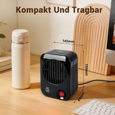 Міні-електричний вентилятор-обігрівач 600 Вт, невеликий настільний PTC-обігрівач із захистом від перегріву та захистом від полум&39я V0, компактний електричний радіатор для офісу, столу, спальні та журнального столика