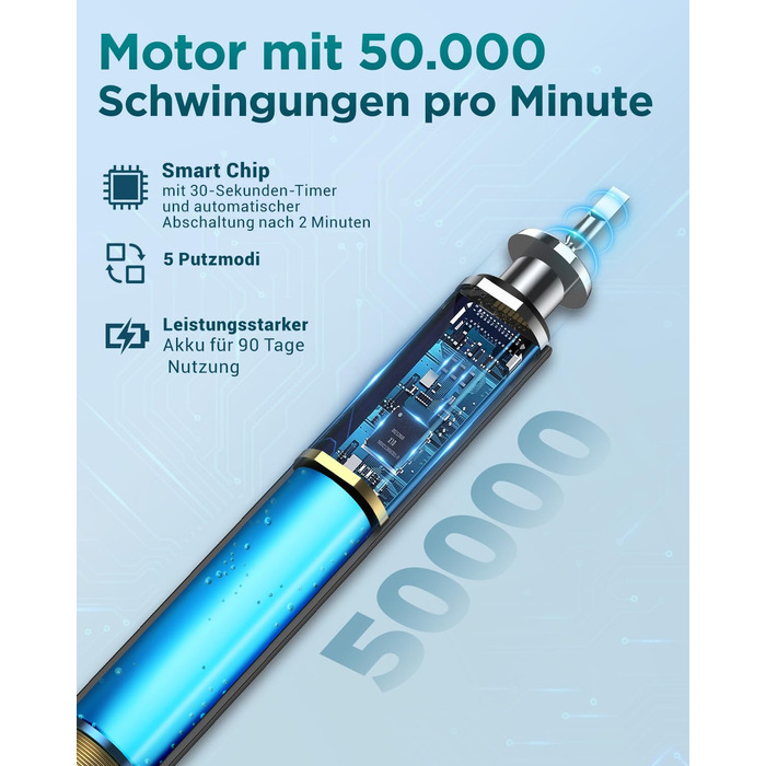 Електрична зубна щітка для дорослих і дітей звукова щітка з 8 насадками (3 типи), 90 днів роботи від акумулятора, 5 режимів, 50000 обертів на хвилину, дорожній футляр, таймер, чорний колір