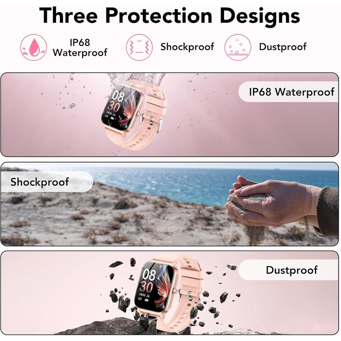 Розумний годинник CASCHO для жінок та чоловіків, 1,85-дюймовий HD-розумний годинник, 115 режимів, фітнес-трекер із Bluetooth-дзвінками, водонепроникний крокомір IP68 із функцією очікування до 30 днів для iOS та Android - рожева троянда