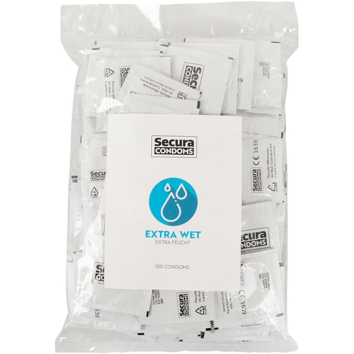 Презервативи Secura Extra Wet 100 - 100 презервативів з екстра-зволоженою структурою для чоловічої контрацепції без гормонів, надзвичайно слизькі