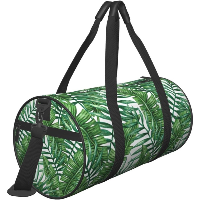 Спортивна сумка для подорожей, принт Листя банана, зелений малюнок, чорний колір, універсальний розмір