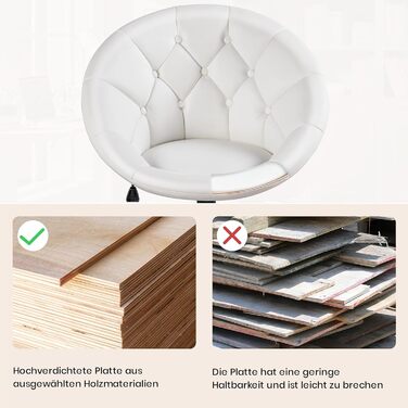 Крісло Yaheetech, Туалетне крісло, Крісло для домашнього офісу, Офісне крісло, Офісне крісло з регульованою висотою та м&39яким сидінням, Кругле поворотне крісло з колесами, Робоче крісло зі штучної шкіри, Біле