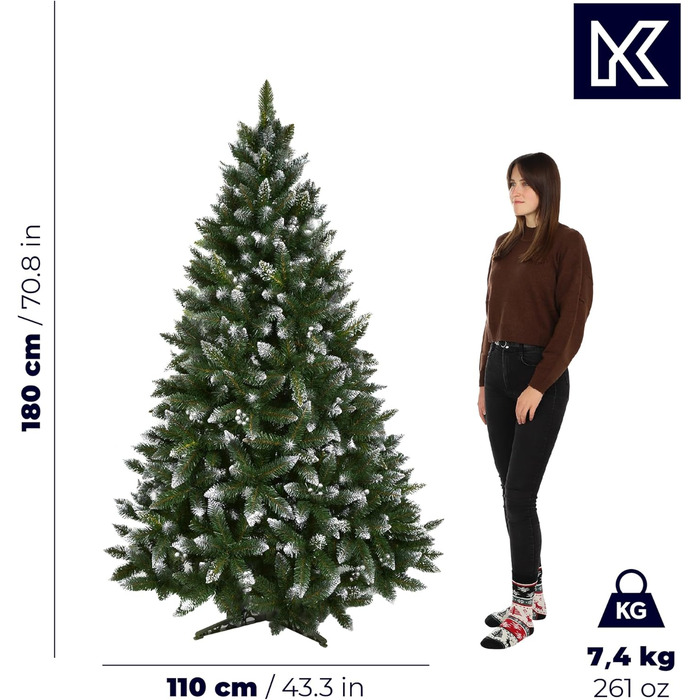 Штучна ялинка зі срібними кульками та інеєм 180 см KADAX